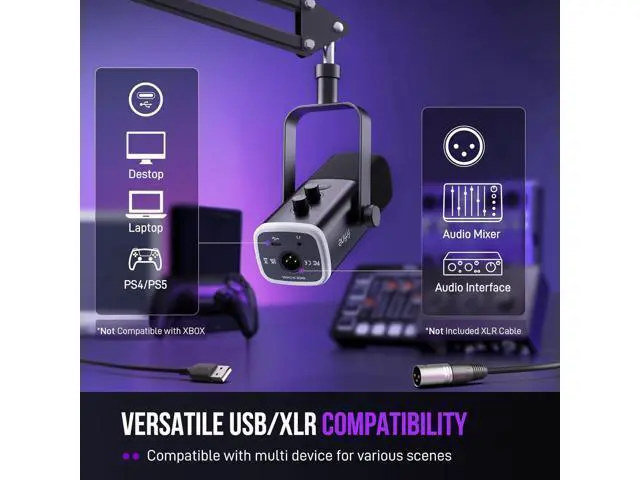 Alt view image 7 of 7 - FIFINE XLR/USB Gaming Microphone Set, Dynamic PC Mic for Streaming Podcasting, Computer RGB Mic Kit with Boom Arm Stand, Mute Button, Headphones Jack, for Recording Vocal Voice-Over-AmpliGame AM8T
