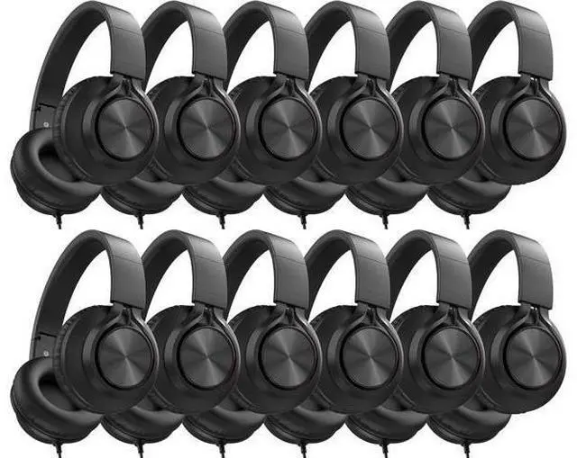 Main image of AILIHEN Headphones Wired 12-Pack Bulk for School Students Kids K-12 ClassroomAdjustable, Foldable, Over-Ear Headsets with Microphone HD Stereo Sound 3.5mm Jack for Chromebook, Laptop (Black)