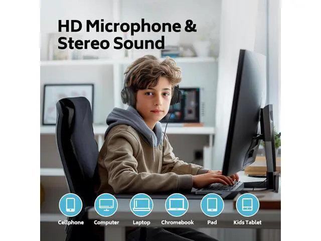 Alt view image 5 of 6 - AILIHEN Headphones Wired 12-Pack Bulk for School Students Kids K-12 ClassroomAdjustable, Foldable, Over-Ear Headsets with Microphone HD Stereo Sound 3.5mm Jack for Chromebook, Laptop (Black)