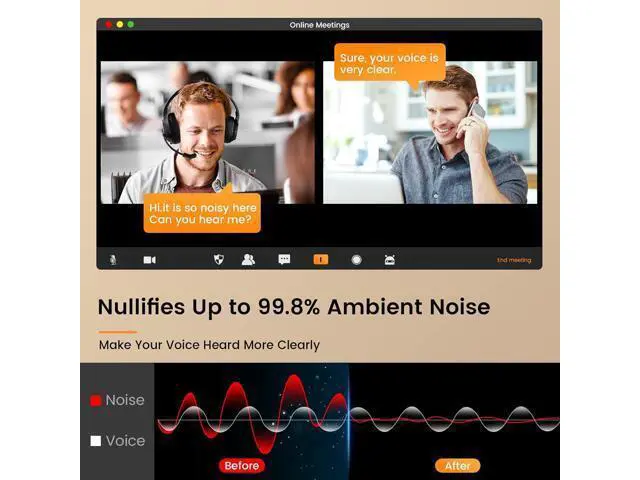 Alt view image 2 of 7 - EKSA Wireless Headset with Mic for Work, Bluetooth 5.0 Headset with AI-Powered Noise Cancelling Microphone - Bluetooth Wireless Headphones with Mic for Work/PC/Laptop/Computer/Office/Zoom