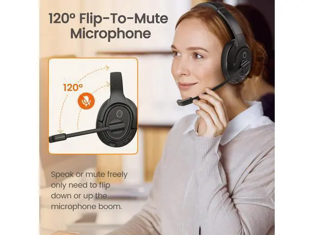 Alt view image 6 of 7 - EKSA Wireless Headset with Mic for Work, Bluetooth 5.0 Headset with AI-Powered Noise Cancelling Microphone - Bluetooth Wireless Headphones with Mic for Work/PC/Laptop/Computer/Office/Zoom