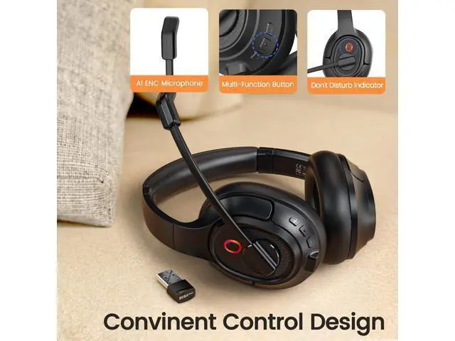 Alt view image 7 of 7 - EKSA Wireless Headset with Mic for Work, Bluetooth 5.0 Headset with AI-Powered Noise Cancelling Microphone - Bluetooth Wireless Headphones with Mic for Work/PC/Laptop/Computer/Office/Zoom