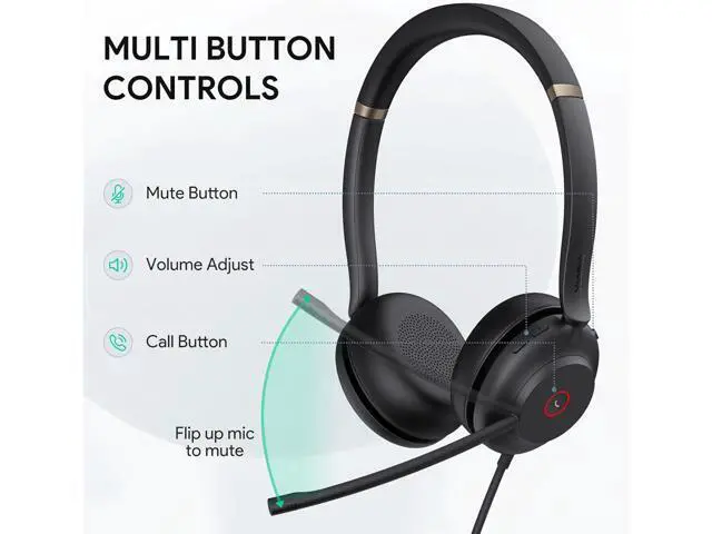 Alt view image 4 of 6 - Yealink UH37 USB Headset with Mic,Wired Headset with Noise Cancelling Microphone for Computer PC Laptop VoIP Phone,USB-C/A Cable,Works with Zoom and Other Leading UC Platforms