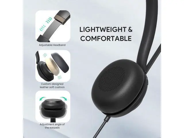 Alt view image 3 of 6 - Yealink UH37 USB Headset with Mic,Wired Headset with Noise Cancelling Microphone for Computer PC Laptop VoIP Phone,USB-C/A Cable,Works with Zoom and Other Leading UC Platforms
