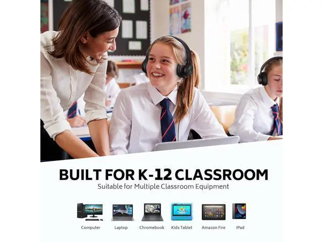 Alt view image 2 of 7 - AILIHEN Classroom Headphones Bulk Wired for School, 12 Pack Headsets with Microphone for K-12 Grade Classroom, Students, Teens, 3.5mm Jack for Chromebook, Computer, Laptop (Black)