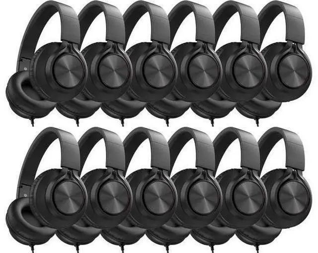 Main image of AILIHEN Classroom Headphones Bulk Wired for School, 12 Pack Headsets with Microphone for K-12 Grade Classroom, Students, Teens, 3.5mm Jack for Chromebook, Computer, Laptop (Black)