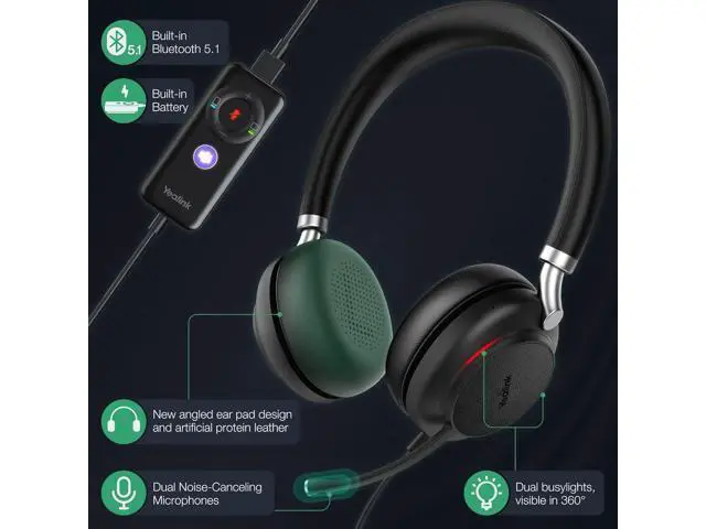 Alt view image 2 of 7 - Yealink UH38 Bluetooth USB Wired Headset, Work Headset with Noise Cancelling Microphone, Teams Certified, Comfort Fit, Dual Connect for PC Computer & Mobile Devices, Dual Busylight