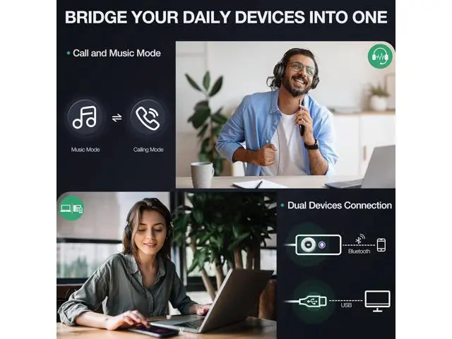 Alt view image 3 of 7 - Yealink UH38 Bluetooth USB Wired Headset, Work Headset with Noise Cancelling Microphone, Teams Certified, Comfort Fit, Dual Connect for PC Computer & Mobile Devices, Dual Busylight