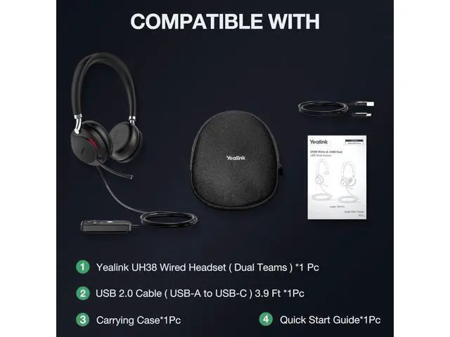 Alt view image 7 of 7 - Yealink UH38 Bluetooth USB Wired Headset, Work Headset with Noise Cancelling Microphone, Teams Certified, Comfort Fit, Dual Connect for PC Computer & Mobile Devices, Dual Busylight