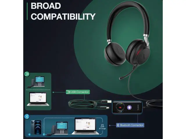 Alt view image 4 of 7 - Yealink UH38 Bluetooth USB Wired Headset, Work Headset with Noise Cancelling Microphone, Teams Certified, Comfort Fit, Dual Connect for PC Computer & Mobile Devices, Dual Busylight