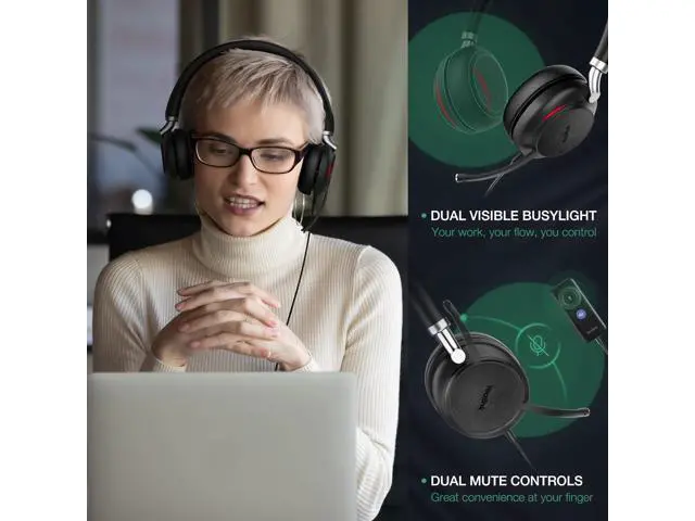 Alt view image 5 of 7 - Yealink UH38 Bluetooth USB Wired Headset, Work Headset with Noise Cancelling Microphone, Teams Certified, Comfort Fit, Dual Connect for PC Computer & Mobile Devices, Dual Busylight