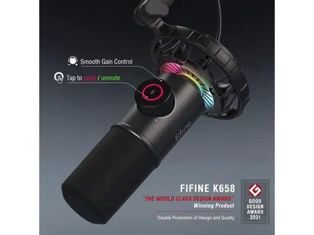 Alt view image 3 of 7 - FIFINE USB Gaming Microphone, RGB Dynamic Mic for PC, with Tap-to-Mute Button, Plug & Play Cardioid Mic with Headphone Jack for Streaming, Podcast, Twitch, YouTube, Discord- K658