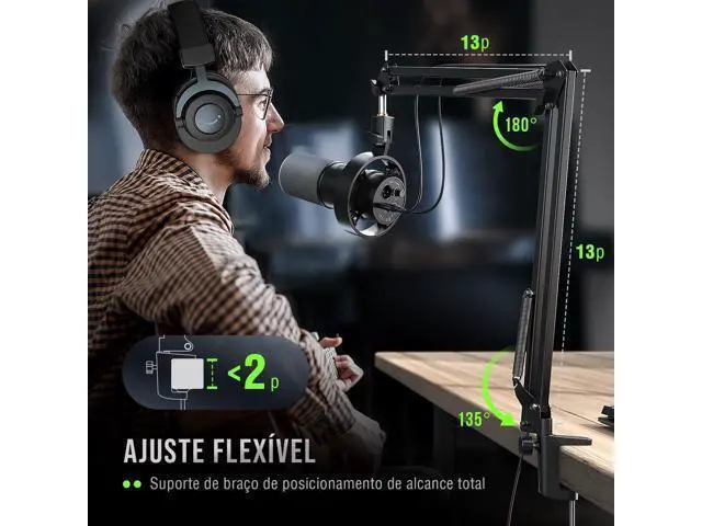Alt view image 6 of 7 - FIFINE K688 Podcast Microphone Kit, USB/XLR Dynamic Microphone with Boom Arm for PC/XLR Mixer, Gaming Mic with Mute Button, Headphone Jack for Vocal, Voice-Over, Streaming, Music Recording -K688CT