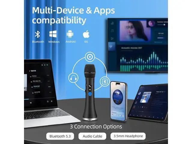 Alt view image 5 of 7 - YF79 Wireless Bluetooth Microphone with 20W High Power, DSP Chip for Clear Sound, Dual Mic Connectivity for Duet Singing, One-Click Vocal Reduction for Karaoke, Portable Design with Loud Volume(Black)
