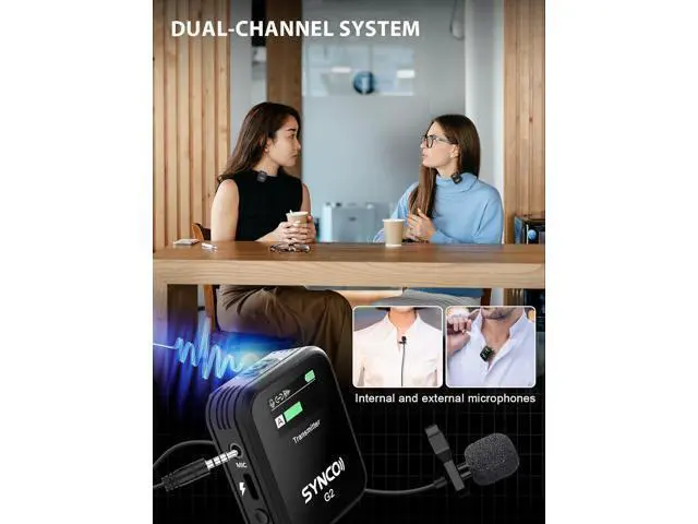Alt view image 2 of 7 - SYNCO Wireless Lavalier Microphone, G2(A2) 2.4G Dual Transmitter 48KHz 24Bit Lapel Mic 656FT 8H for Vlogging Live Streaming YouTube for Camera Smartphone Tablet