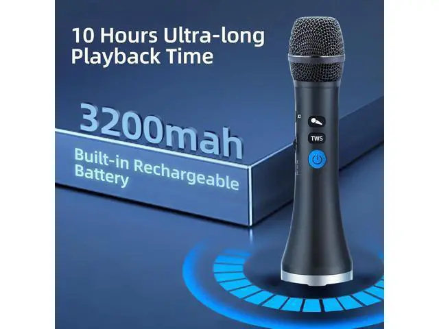 Alt view image 7 of 7 - YF79 Wireless Bluetooth Microphone with 20W High Power, DSP Chip for Clear Sound, Dual Mic Connectivity for Duet Singing, One-Click Vocal Reduction for Karaoke, Portable Design with Loud Volume(Black)