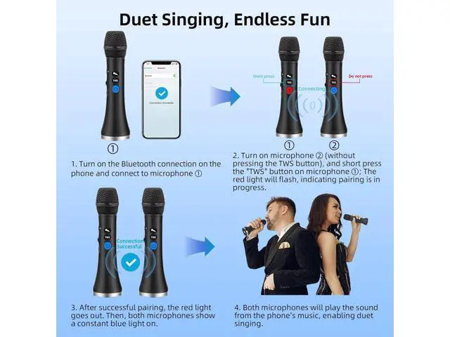 Alt view image 6 of 7 - YF79 Wireless Bluetooth Microphone with 20W High Power, DSP Chip for Clear Sound, Dual Mic Connectivity for Duet Singing, One-Click Vocal Reduction for Karaoke, Portable Design with Loud Volume(Black)