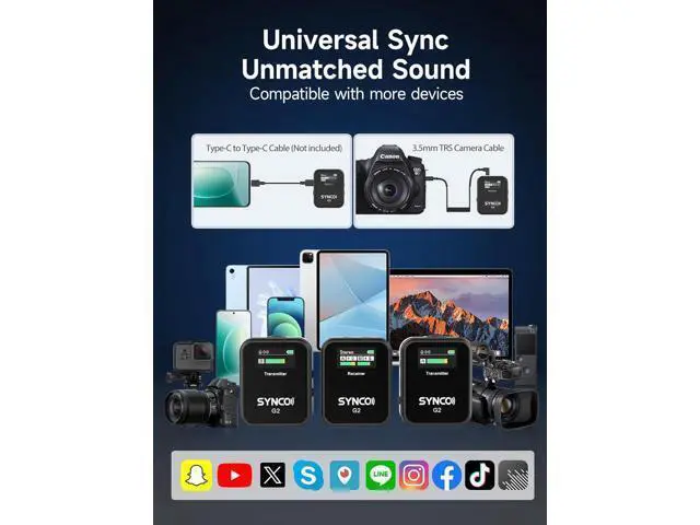 Alt view image 6 of 7 - SYNCO Wireless Lavalier Microphone, G2(A2) 2.4G Dual Transmitter 48KHz 24Bit Lapel Mic 656FT 8H for Vlogging Live Streaming YouTube for Camera Smartphone Tablet