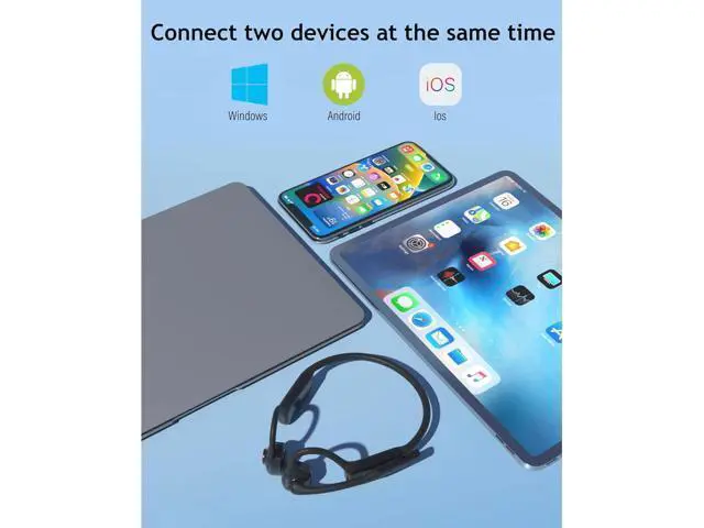 Alt view image 5 of 7 - MONODEAL Bone Conduction Headphones with Mic,Open Ear Headphones Wireless Bluetooth 5.1/Mute Function/Multi-Point Capable,Air Conduction Headset with Noise Canceling Mic,for Driving Home Office