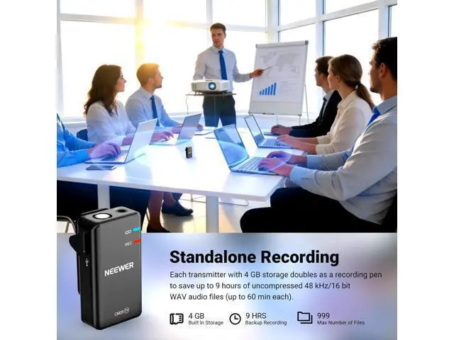 Alt view image 5 of 7 - NEEWER CM28 (1 RX + 2 TX + Charging Case), Wireless Lavalier Microphone, Smart Noise Cancelling, 48KHz/16Bit 9 Hrs Uncompressed Recording, 656ft/200m Range, Lav Mic for iPhone, Android, Camera