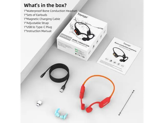 Alt view image 7 of 7 - Tayogo Swimming Headphones-Bone Conduction Headphones, IP68 Waterproof Built-in MP3 Player 32G Memory, Underwater Swimming Headphone, Wireless Open Earphones Bluetooth 5.4, for Running, Cycling