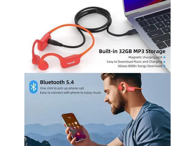 Alt view image 5 of 7 - Tayogo Swimming Headphones-Bone Conduction Headphones, IP68 Waterproof Built-in MP3 Player 32G Memory, Underwater Swimming Headphone, Wireless Open Earphones Bluetooth 5.4, for Running, Cycling