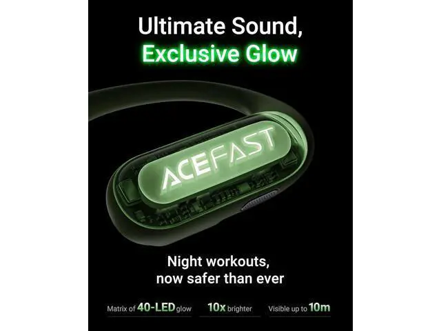 Alt view image 2 of 7 - ACEFAST AceFit Pro Open-Ear Headphones, Night Safety Mode for Sports, Powerful Bass, 7.6g Ultra-Comfort, Bluetooth 5.4, 30H Playtime with Digital Display, IP54 Sports Earbuds for Running & Workouts