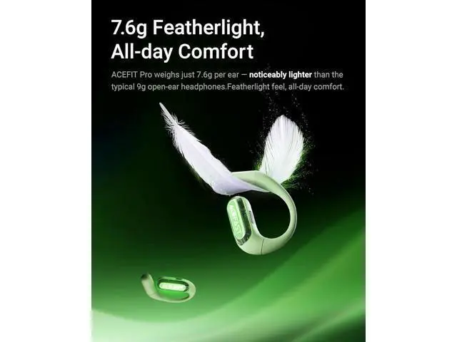 Alt view image 5 of 7 - ACEFAST AceFit Pro Open-Ear Headphones, Night Safety Mode for Sports, Powerful Bass, 7.6g Ultra-Comfort, Bluetooth 5.4, 30H Playtime with Digital Display, IP54 Sports Earbuds for Running & Workouts