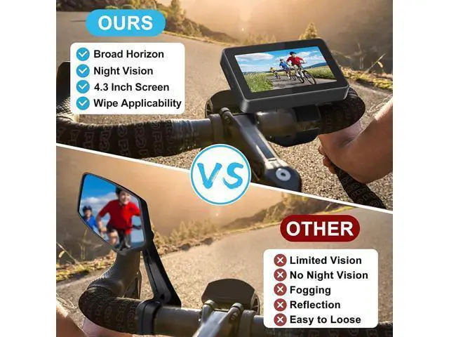 Alt view image 2 of 7 - PARKVISION Bike Rear View Mirror,1080P AHD Bicycle Rear View Camera with 4.3''Screen,360°Rotatable Bracket, 5000mAh Battery Bike Handlebar Mirror with 110°Appropriate Angle for Most Bikes