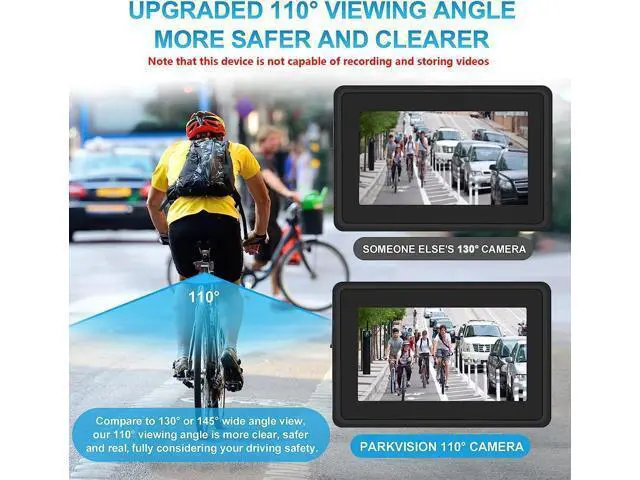 Alt view image 4 of 7 - PARKVISION Bike Rear View Mirror,1080P AHD Bicycle Rear View Camera with 4.3''Screen,360°Rotatable Bracket, 5000mAh Battery Bike Handlebar Mirror with 110°Appropriate Angle for Most Bikes