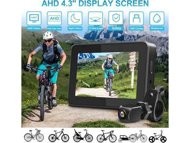 Alt view image 5 of 7 - PARKVISION Bike Rear View Mirror,1080P AHD Bicycle Rear View Camera with 4.3''Screen,360°Rotatable Bracket, 5000mAh Battery Bike Handlebar Mirror with 110°Appropriate Angle for Most Bikes