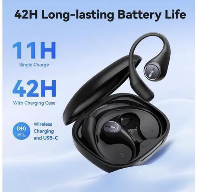Alt view image 5 of 7 - EarFun OpenJump Open Ear Headphones, Wireless Earbuds with Ergonomic Earhook, Hi-Res Sound, LDAC, 4 Mics ENC Call, 42H Playtime, Multipoint Connection, IPX7 Waterproof, Snug Fit for Workout, Running