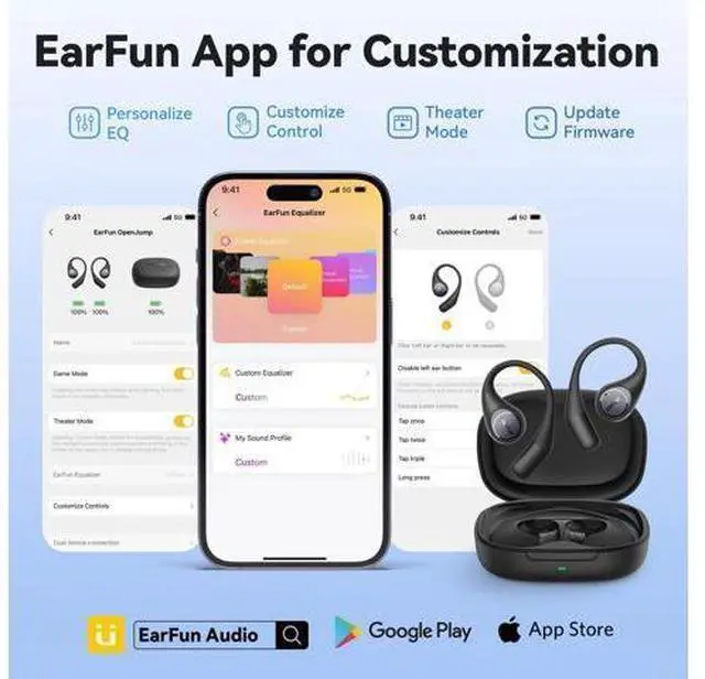 Alt view image 6 of 7 - EarFun OpenJump Open Ear Headphones, Wireless Earbuds with Ergonomic Earhook, Hi-Res Sound, LDAC, 4 Mics ENC Call, 42H Playtime, Multipoint Connection, IPX7 Waterproof, Snug Fit for Workout, Running
