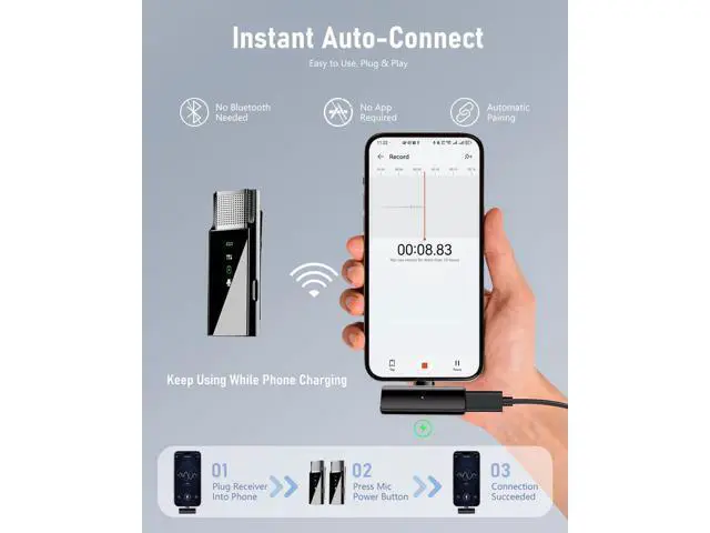 Alt view image 6 of 7 - Pro 4 Wireless Lavalier Lapel Microphone System for iPhone Android Phone PC Laptop with USB C/Lightning, 48KHz 24Bit, Reverb,Noise Cancelling for Video Recording Podcast Stream Vlog