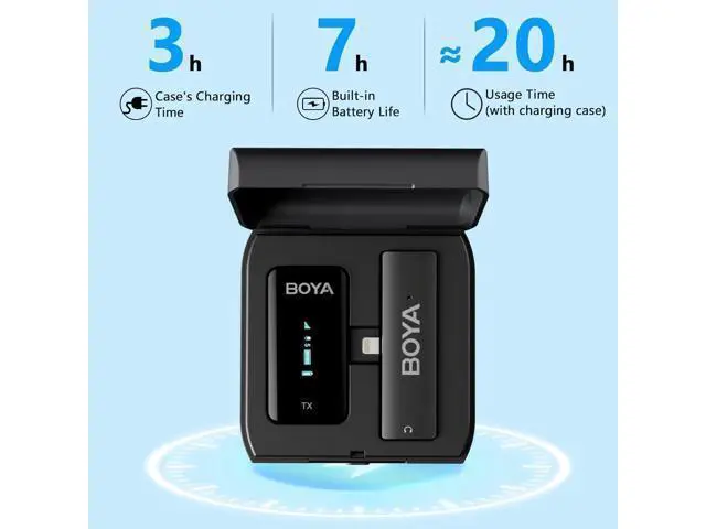 Alt view image 3 of 7 - BOYA Wireless Lavalier Microphone for iPhone - Plug Play MFi Lightning Microphone with Charging Case, Mono/Stereo Clip on Lapel Mic for Video Recording, YouTube, Vlogging, Live Streaming
