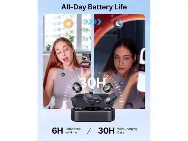 Alt view image 6 of 7 - BOYA BOYALINK 3 Wireless Lavalier Mini Microphones for iPhone 15-16/Android/PC/Camera,AI Noise Cancellation,48kHz/24Bit Studio Sound,APP Control,984ft 30h Battery with Charging Case for Vlog Interview