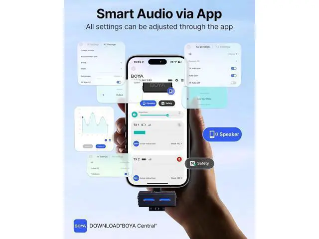 Alt view image 7 of 7 - BOYA BOYALINK 3 Wireless Lavalier Mini Microphones for iPhone 15-16/Android/PC/Camera,AI Noise Cancellation,48kHz/24Bit Studio Sound,APP Control,984ft 30h Battery with Charging Case for Vlog Interview