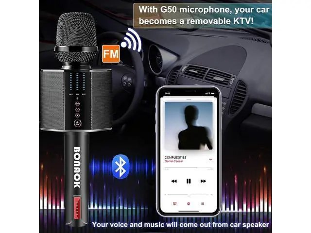 Alt view image 4 of 7 - BONAOK Karaoke Microphone, Portable Wireless Bluetooth Karaoke Mic for Adults&Kids Car Home Outdoor Party, Karaoke Machine for PC/All Smartphone G50 Black 2025