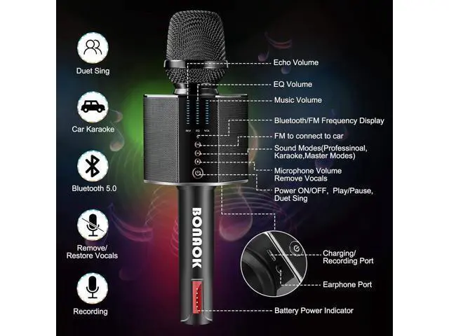 Alt view image 6 of 7 - BONAOK Karaoke Microphone, Portable Wireless Bluetooth Karaoke Mic for Adults&Kids Car Home Outdoor Party, Karaoke Machine for PC/All Smartphone G50 Black 2025