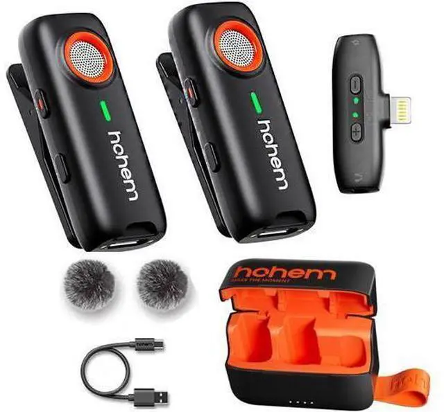 Main image of hohem MIC-01 Wireless Lavalier Lapel Microphone for iPhone iOS, with Noise Cancellation,MFi Certified,Remote Contro,Built-in Storage,20H Battery Life, Wireless Microphone for Live Stream (2TX+1RX)