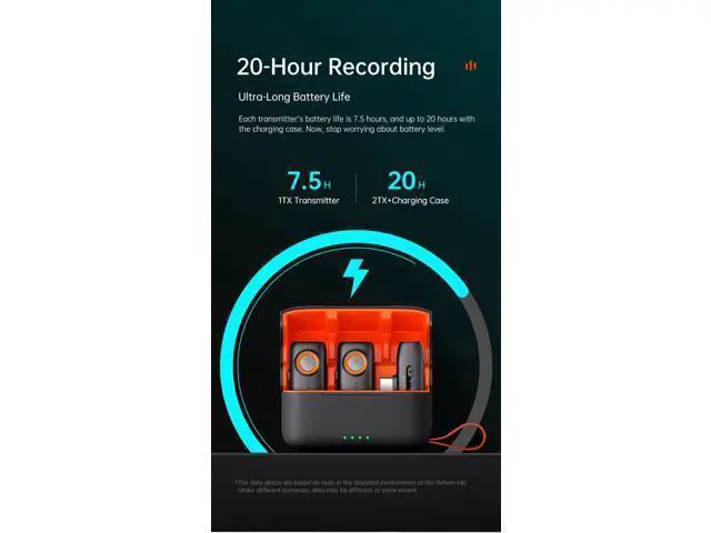 Alt view image 6 of 7 - hohem MIC-01 Wireless Lavalier Lapel Microphone for iPhone iOS, with Noise Cancellation,MFi Certified,Remote Contro,Built-in Storage,20H Battery Life, Wireless Microphone for Live Stream (2TX+1RX)