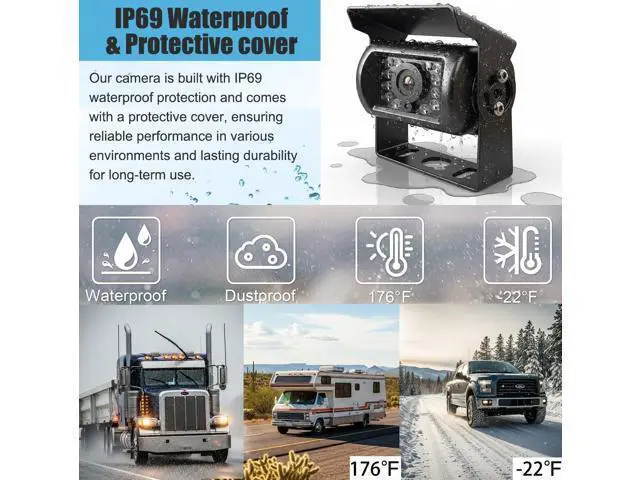 Alt view image 2 of 7 - Backup Camera Monitor Kit,7" HD 1080P Monitor,IP69 Waterproof Rearview Reversing Rear View Camera for Truck Trailer Semi-Trailer Box Truck RV Pickup Truck,Easy Installation (Single Cam)