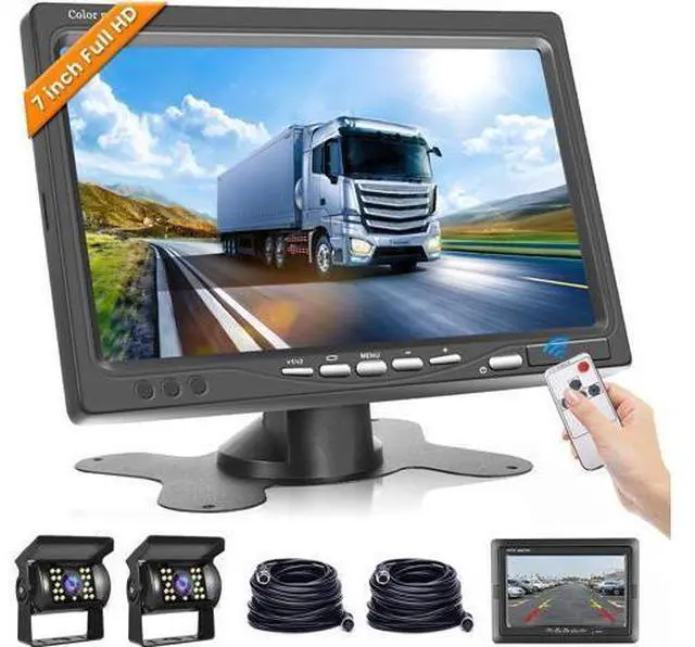 Main image of Hodozzy Dual Backup Camera Monitor System for RVs,-7 Inch LCD Screen with 2 Cameras, IP68 Waterproof, 18IR Night Vision, Rear View Camera 4-Pin Cable for Car, Truck/Trailer/Bus/Van/Caravan (12V-24V)