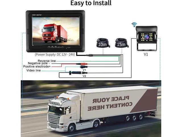 Alt view image 2 of 7 - Hodozzy Dual Backup Camera Monitor System for RVs,-7 Inch LCD Screen with 2 Cameras, IP68 Waterproof, 18IR Night Vision, Rear View Camera 4-Pin Cable for Car, Truck/Trailer/Bus/Van/Caravan (12V-24V)