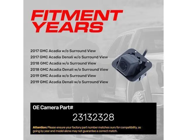 Alt view image 2 of 7 - Master Tailgaters Replacement for GMC Acadia, Acadia Denali (2017-2019) w/o Surround View Backup Camera OE Part # 23132328