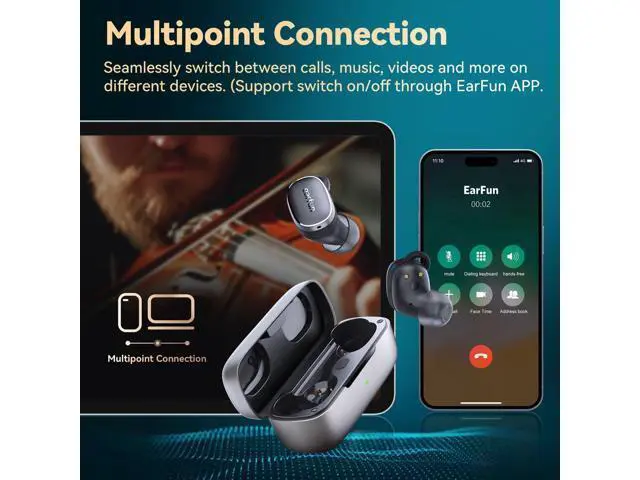 Alt view image 7 of 7 - EarFun Free Pro 3 Noise Cancelling Wireless Earbuds, Hi-Res Sound, Snapdragon Sound with Qualcomm aptX Adaptive, 6 Mics ENC, Bluetooth 5.3 Earbuds, Multipoint Connection, Custom App, Wireless Charge