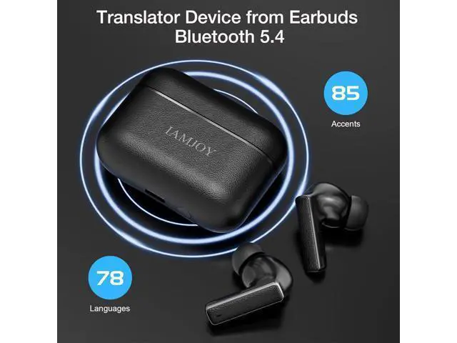Alt view image 4 of 6 - IAMJOY AI Translation Earbuds, 163 Language Two-Way Translator Device with Bluetooth and APP Built-in 6 Mics, 42dB Hybrid Noise Cancelling Language Translator Earbuds, Black