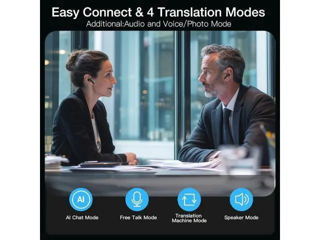 Alt view image 5 of 6 - IAMJOY AI Translation Earbuds, 163 Language Two-Way Translator Device with Bluetooth and APP Built-in 6 Mics, 42dB Hybrid Noise Cancelling Language Translator Earbuds, Black