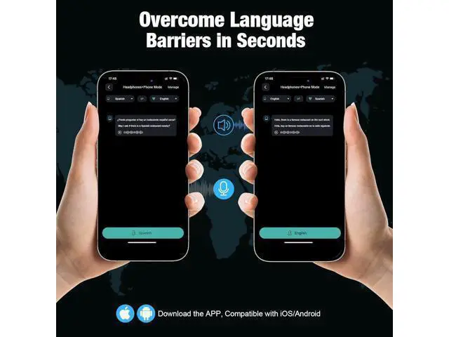 Alt view image 6 of 6 - IAMJOY AI Translation Earbuds, 163 Language Two-Way Translator Device with Bluetooth and APP Built-in 6 Mics, 42dB Hybrid Noise Cancelling Language Translator Earbuds, Black