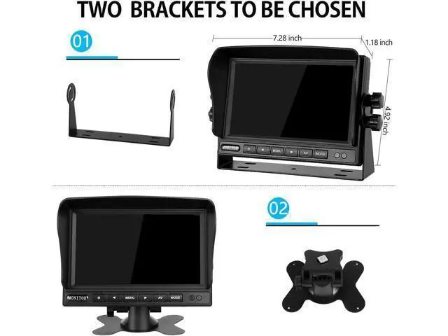 Alt view image 2 of 7 - Backup Camera System Kit 7" LCD Reversing Monitor +Rear View Back Up Camera with 170 ° Wide Angle, Waterproof IP68, 18 Infrared Night Vision for Trucks/RV/Trailers/Bus/Vans/Box Truck